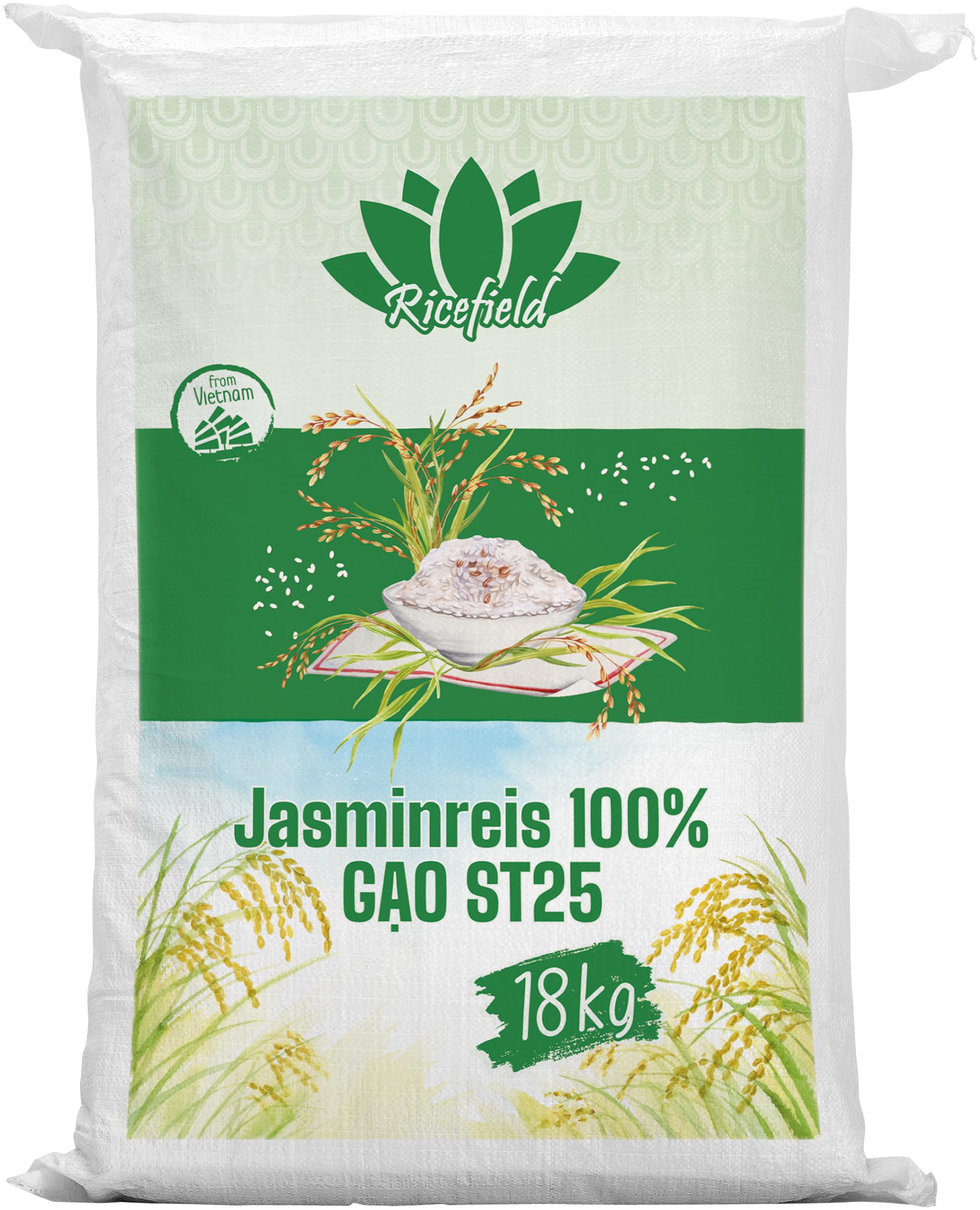 RICEFIELD Duftreis ST25 Jasminreis 100%, Langkorn - 1 x 18 kg
