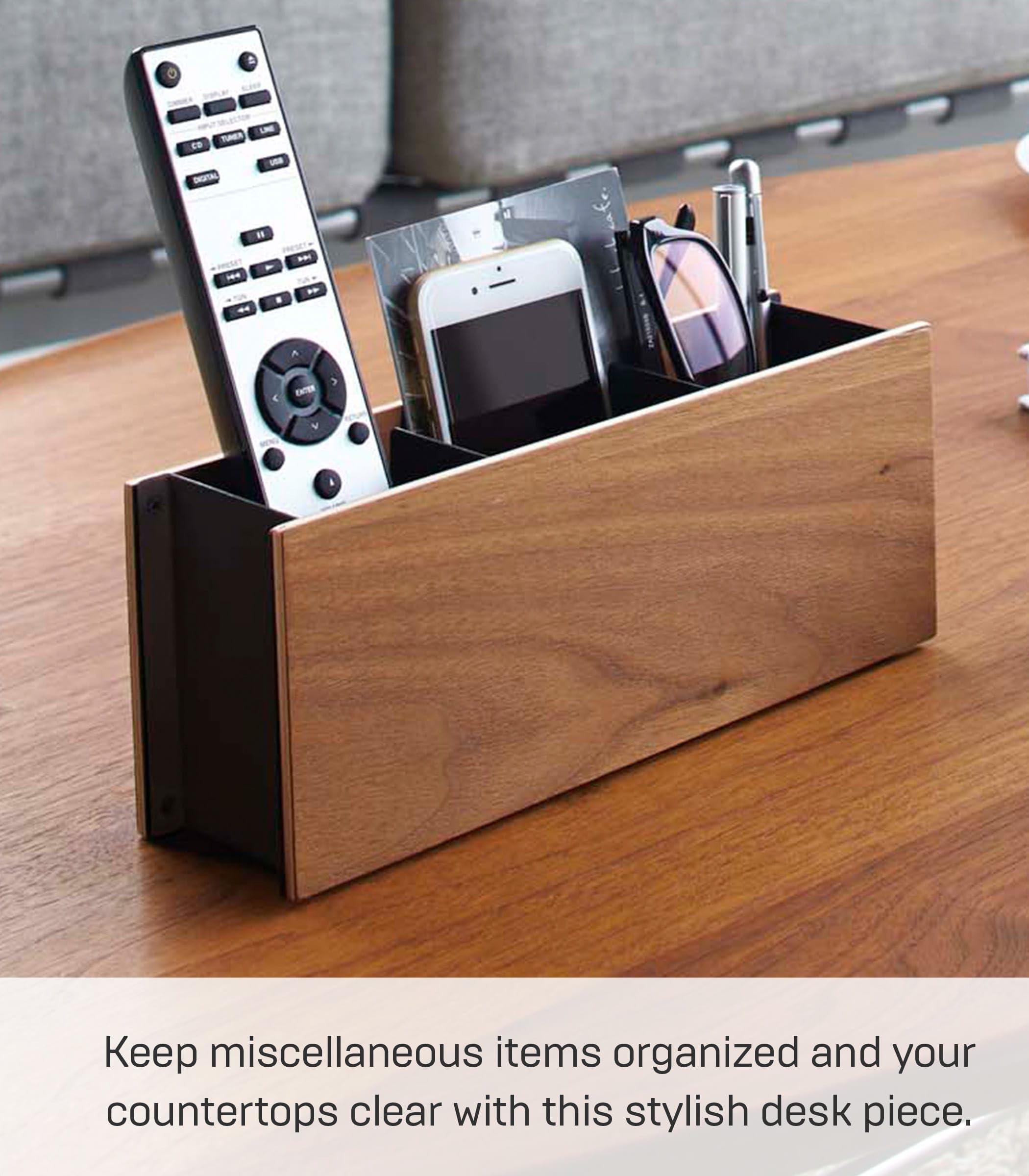 YAMAZAKI 2731 RIN Desk Organiser, black, Wood/Steel, 25 x 7 x 10.2 cm