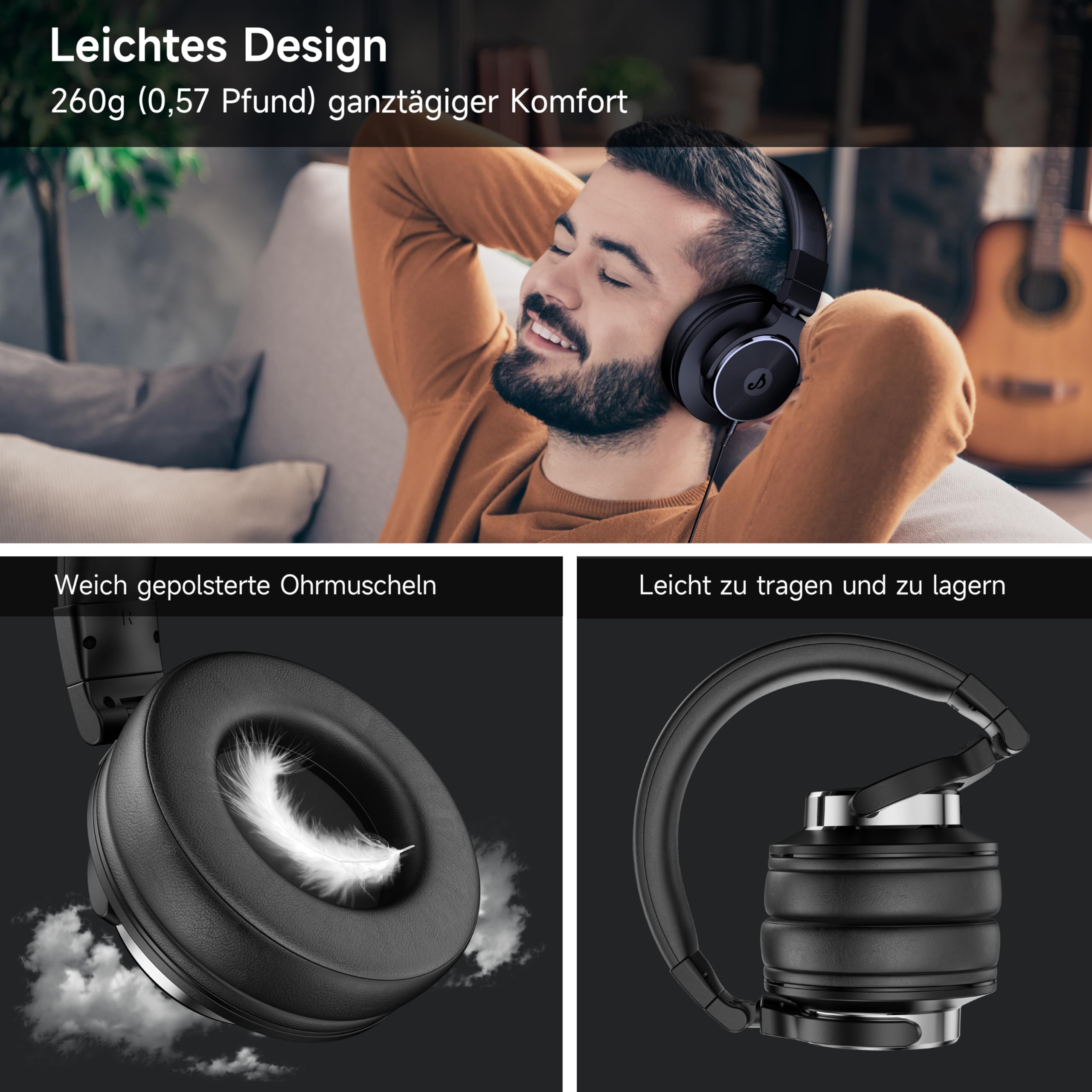 syndesmos Over Ear Kopfhörer mit Kabel, 50mm Treiber DJ Kopfhörer Professionell Studio Kopfhörer 3,5mm/6,35mm Klinke Share-Port DJ Headphones für Studio, Podcast, Monitoring, PC, Handy, E-Drum Gitarre