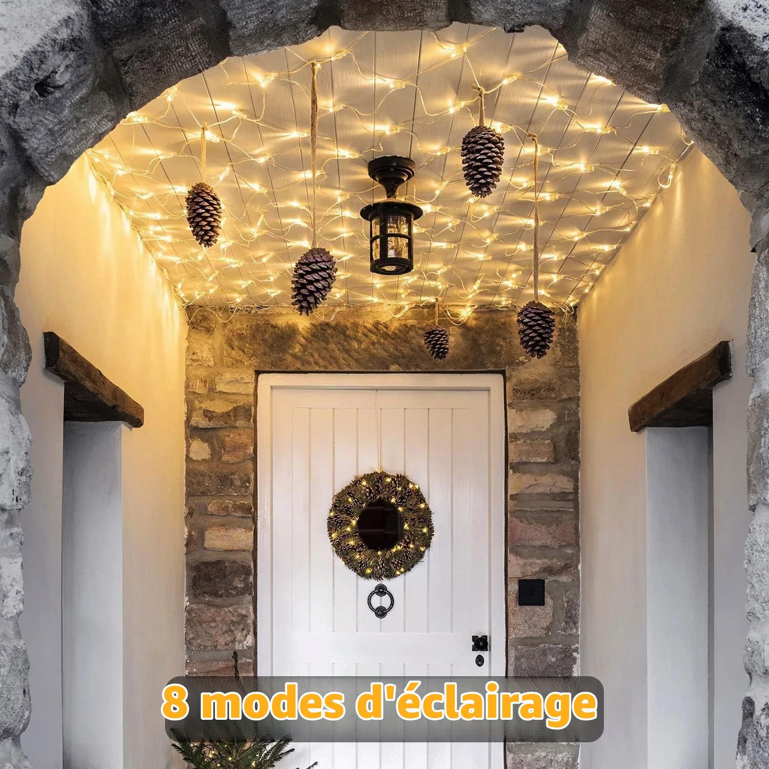 Guirlande Lumineuses Filet, LED Filet Lumineux Extérieure 8 Modes, IP44 Étanche Extérieure pour Chambre Noël Mariage Soirée Maison Jardin (6x4M 627 LED, Blanc Chaud)(Size:6m*4m)
