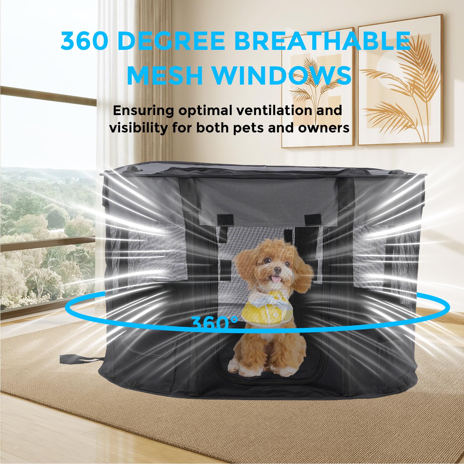 Portable Pet Dog Playpen Kennel Indoor, Foldable Puppy Playpen for Small Animals, Mesh Tent Crate for Travel, Camping, Home & Outdoor, Scratch Proof Dog Exercise Playground Equipment (Black, M, 1)