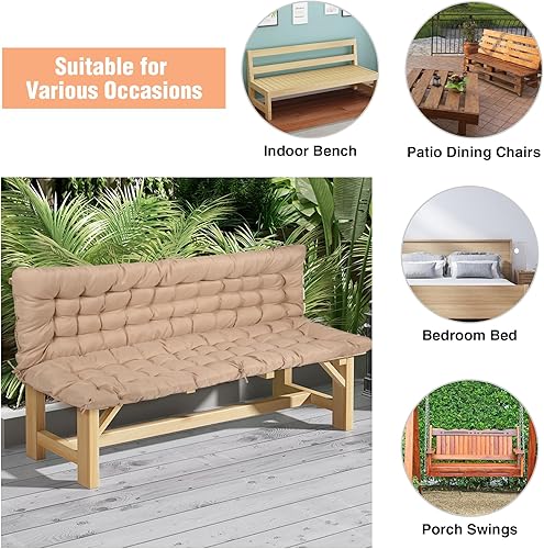 Miniatura 8 de Cojines de repuesto para columpio de 2 a 3 plazas, 60 x 40 pulgadas, resistentes al agua, gruesos, con respaldo y lazos antideslizantes para muebles