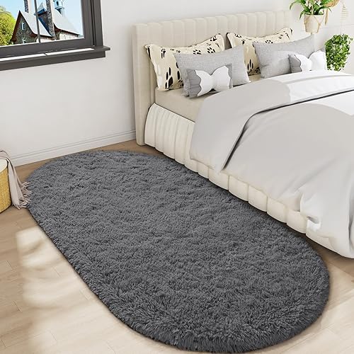 Miniatura 205 de LOCHAS Alfombra esponjosa para dormitorio, 2.6 x 5.3 pies, alfombra lanuda para dormitorio, mesita de noche, alfombra ovalada suave para sala