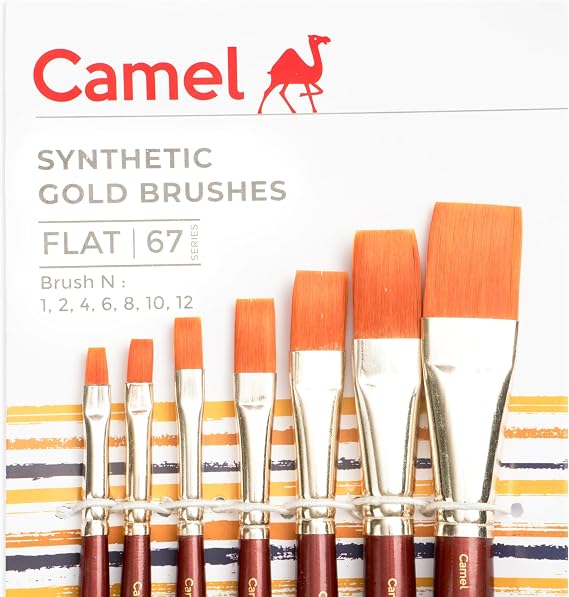 Camel Paint Brush Series 67 - Flat Synthetic Gold, Set of 7