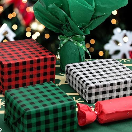 Miniatura 10 de PAPER FAIR Juego de 100 hojas de papel de seda de regalo de estrella de Navidad, papel de seda surtido de regalos de Navidad, color rojo y verde,
