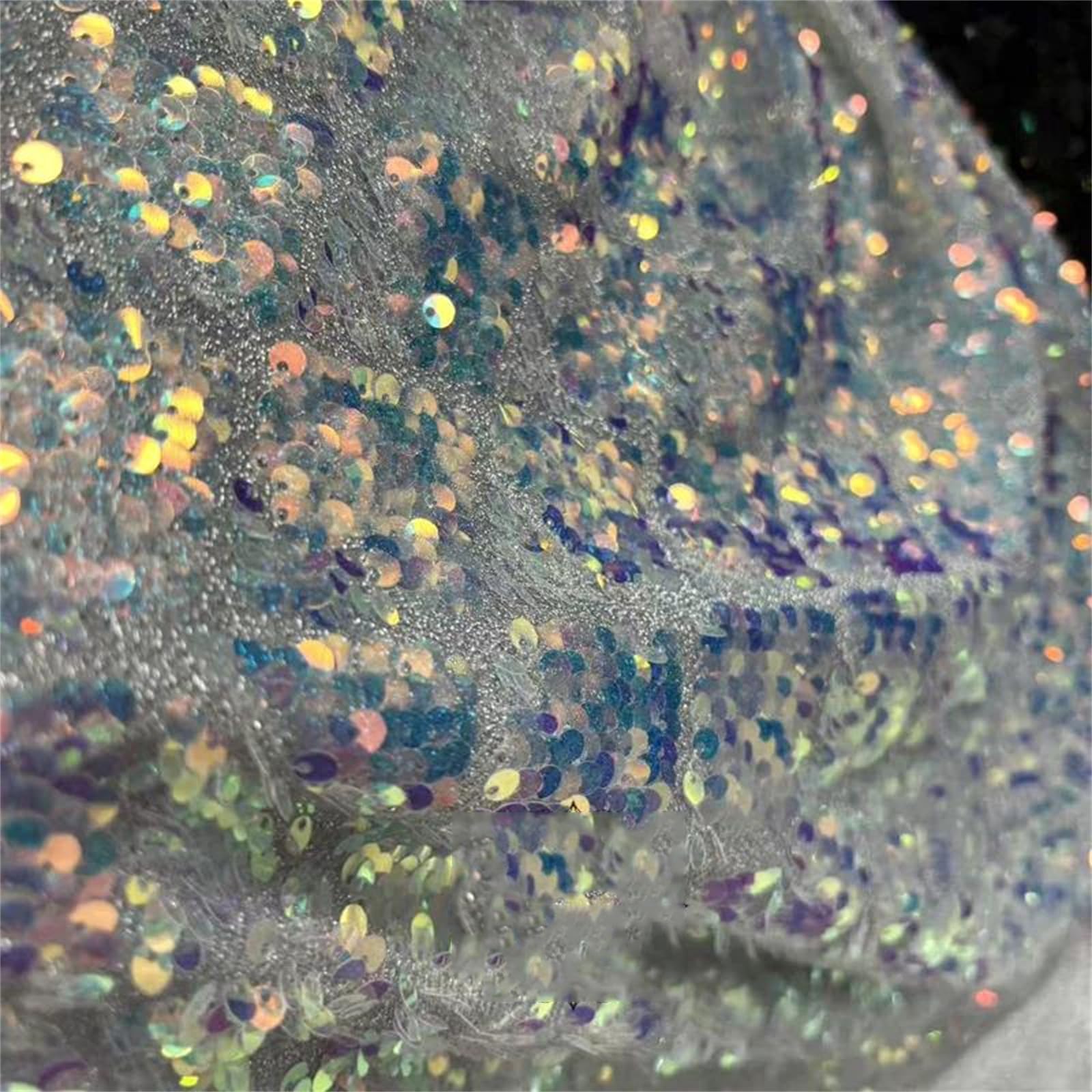 Tela de encaje de lentejuelas arcoíris de 1,4 M de ancho, malla brillante iridiscente for vestido de graduación, escenario, disfraz, fiesta, telón de fondo, decoración de mesa(Rose Gold,Length 1Meter)