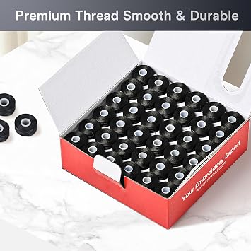 BAi Embroidery Prewound Bobbins, Black, 144pcs, Sideless, Size L (SA155), 60WT (75D/2), for Commercial Multi-Needle Embroidery Machines