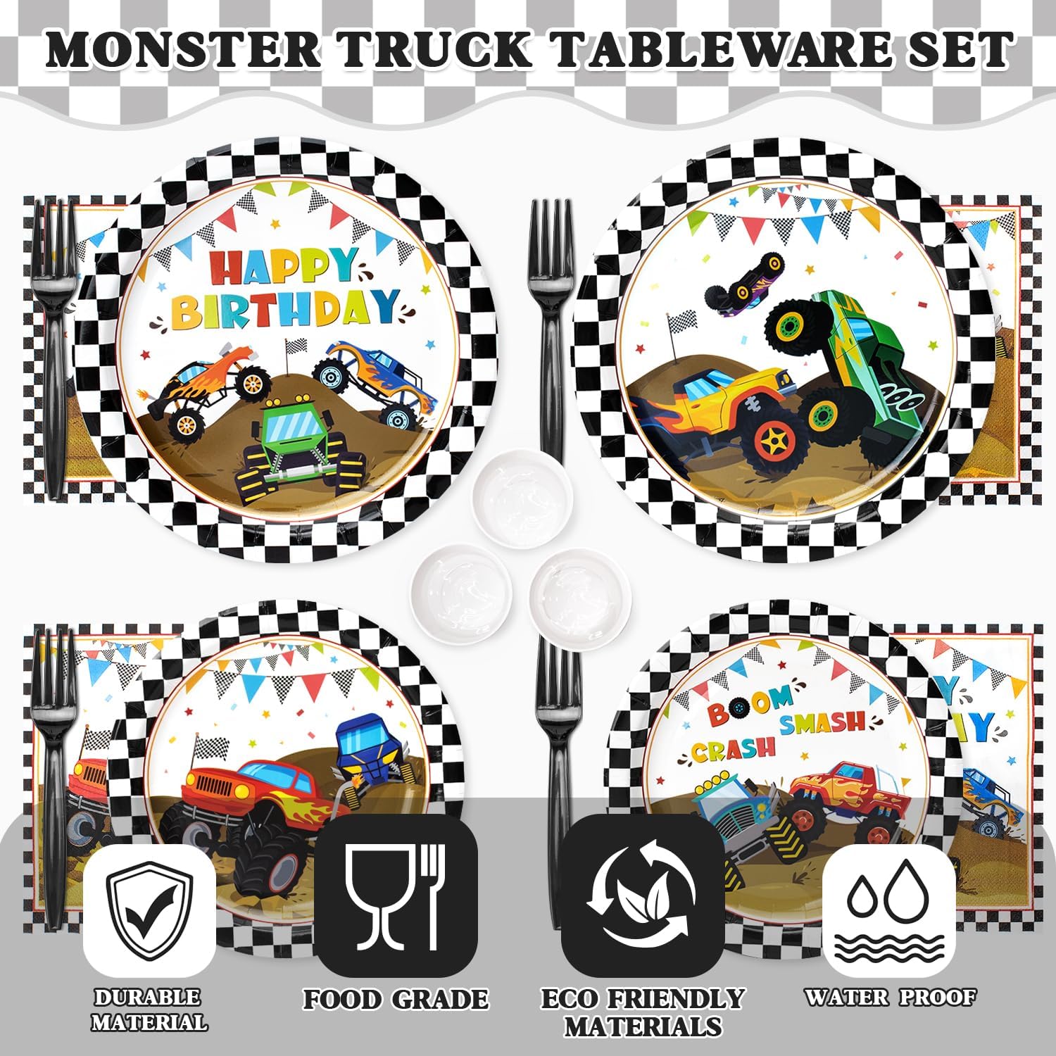 183Pcs Monster Truck Party Supplies, Monster Truck Party Supplies Include Plates and Napkins, Serves 26