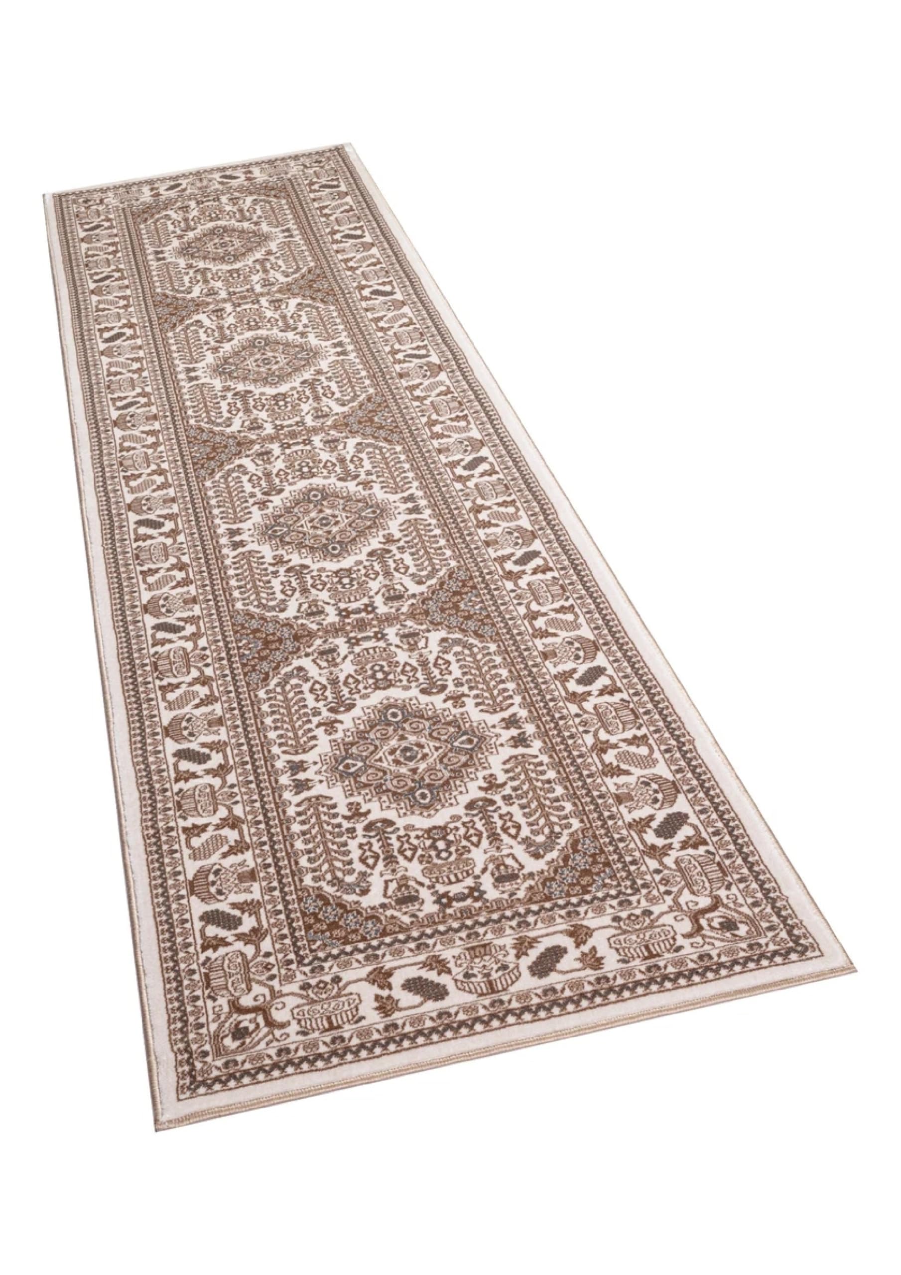 Traditional Persian Style Area Rug Floral Medallion Design Living Room Floor Carpet Soft Pile Hallway Runner Floor Mats Door Mats (Cream, 80 x 300 cm)