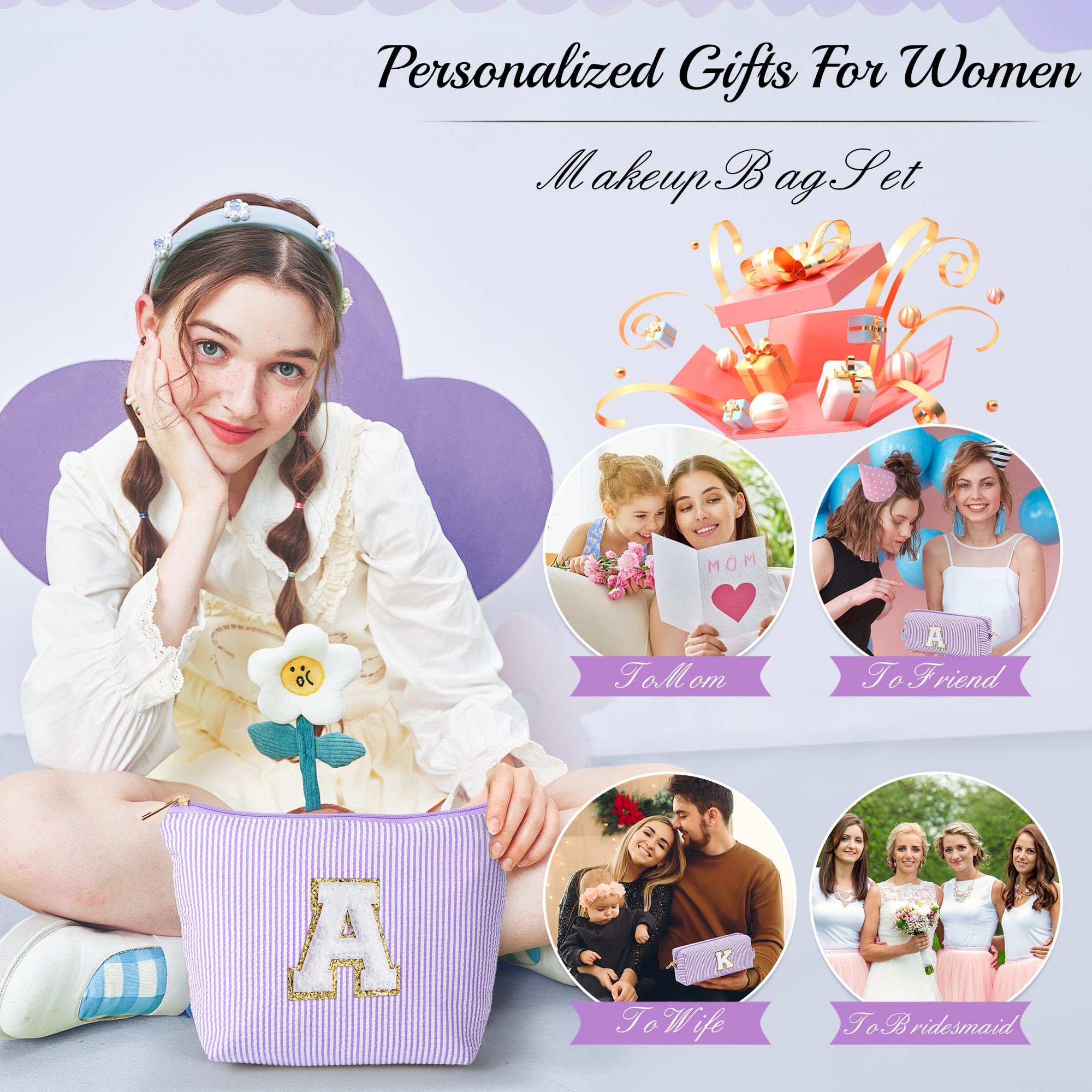 Parima Personalisierte Kosmetiktasche Muttertag - Kosmetiktasche Mädchen Make up Tasche mit Buchstaben L Personalisierte Geschenke für Frauen Freundin Mama Geschenk Muttertagsgeschenke für Mama - 3