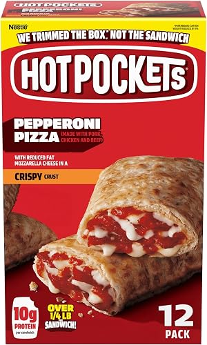 Hot Pockets Pepperoni Pizza Crispy Crust Frozen Snacks, Pizza Snacks Made with Mozzarella Cheese, 54 Oz, 12 Count Frozen Sandwiches