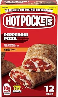 Hot Pockets Pepperoni Pizza Crispy Crust Frozen Snacks, Pizza Snacks Made with Mozzarella Cheese, 54 Oz, 12 Count Frozen Sandwiches