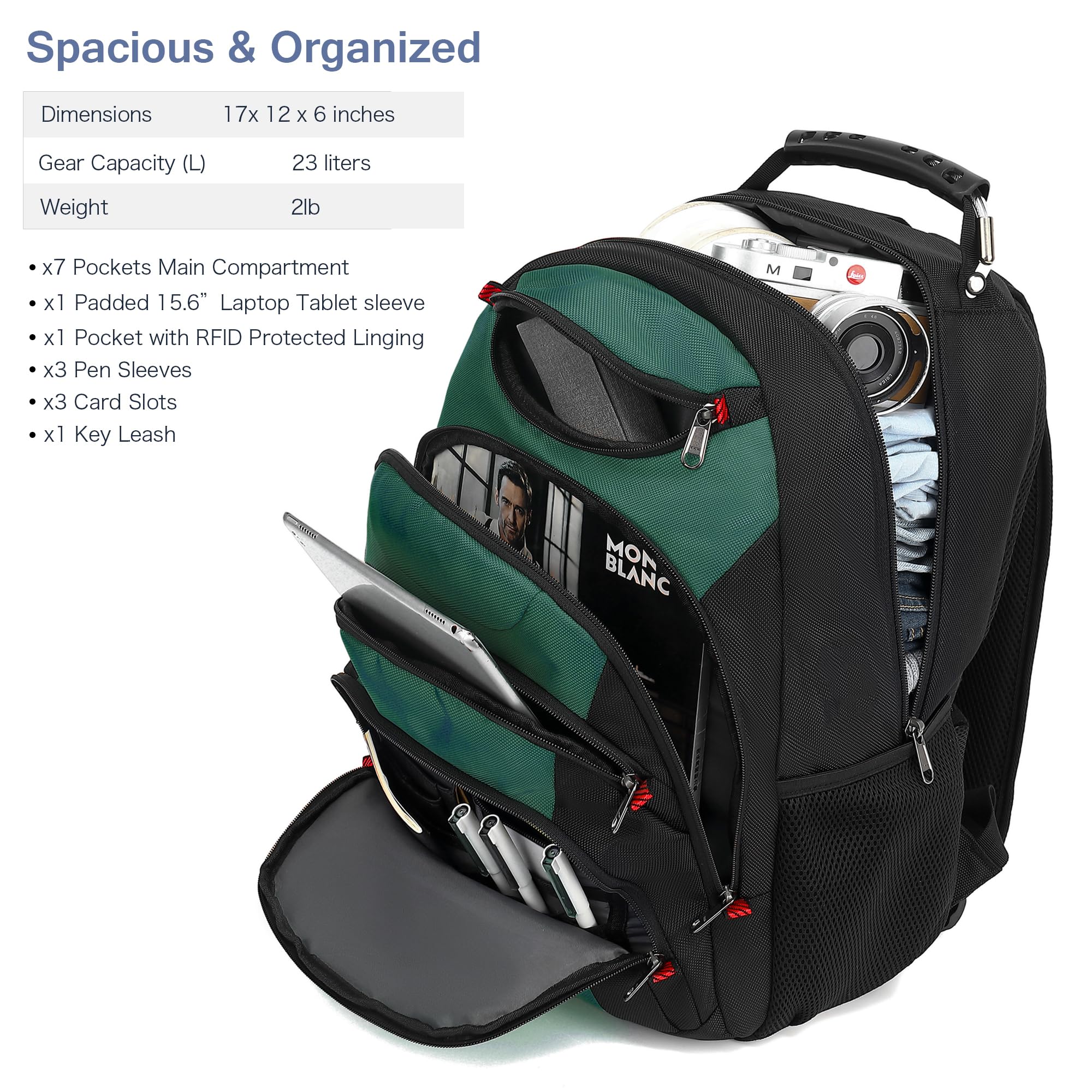 Zaino per computer portatile da uomo, elegante borsa per computer portatile da 15,6 pollici, nero