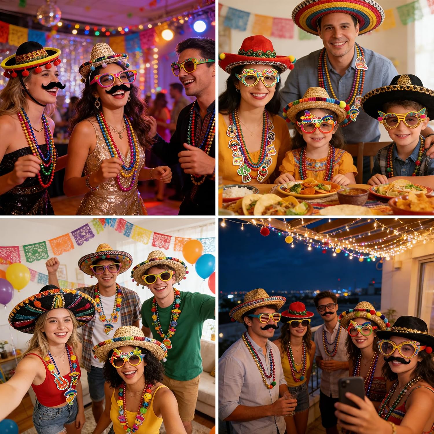 Cinco De Mayo Accessories, Cinco De Mayo Decorations, 80 PCS Cinco De Mayo Accessories for Women Set Including Hats, Glasses, Necklaces, Fake Beard and Stickers, for Fiesta Mexican Party Favors