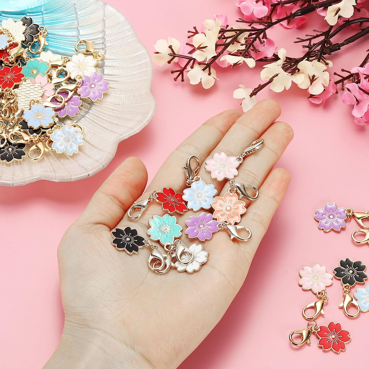 PATIKIL Flower Crochet Stitch Markers, Knitting Cherry Blossom Charm Marker for DIY Craft image 5