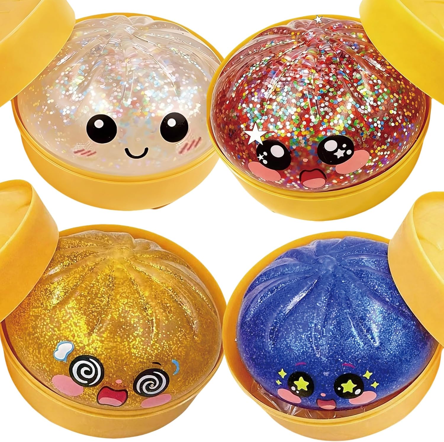2026 New Glitter Dumpling Squishy - Surprise Assortment of 4 Pack Soft Squeeze, Calming Fidget Sensory Gifts for Everyone Stress Relief (4 PCS Glitter Dumpling Squishy)