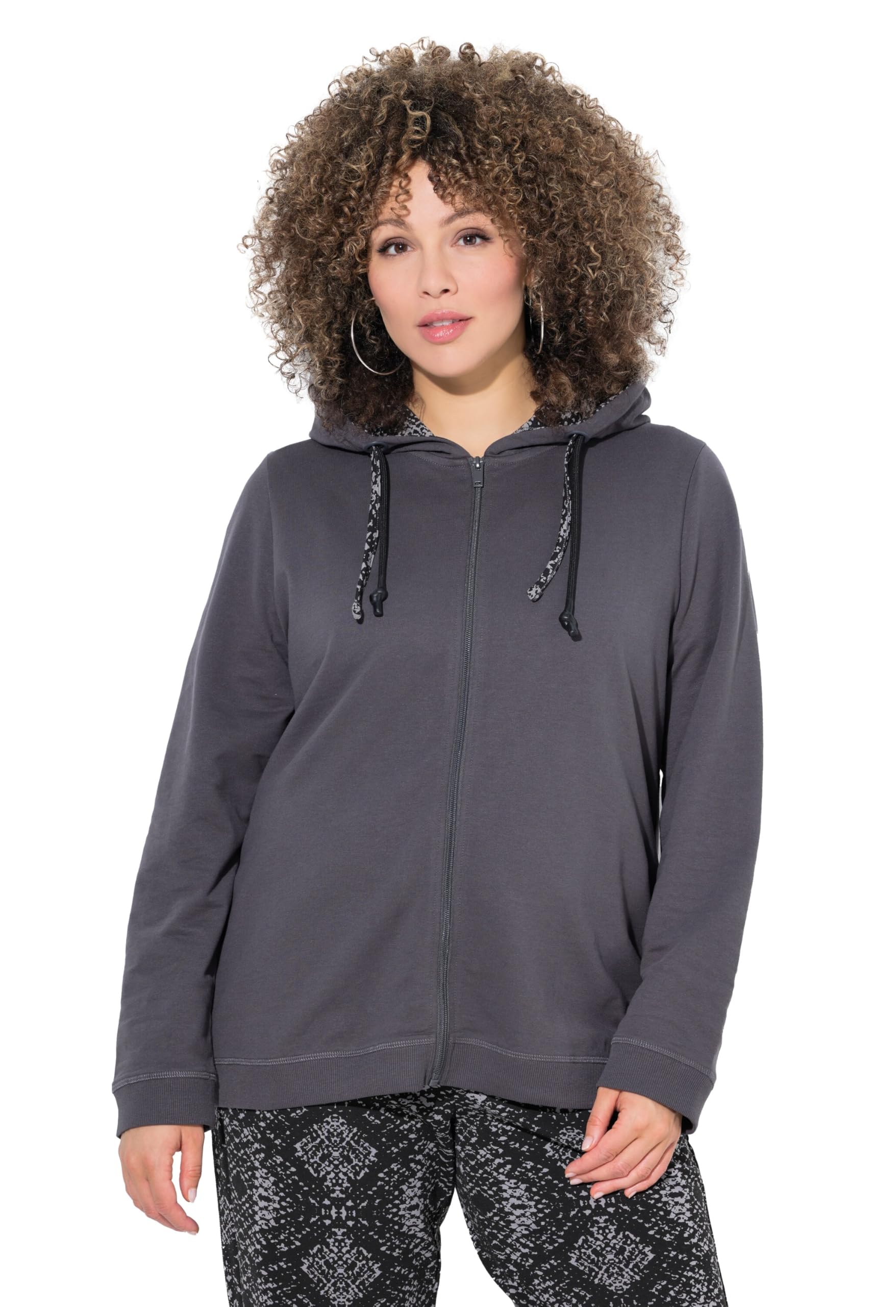 Ulla Popken Damen große Größen Übergrößen Plus Size Sweatjacke, Kapuzenfutter mit Schlangenmuster 839461