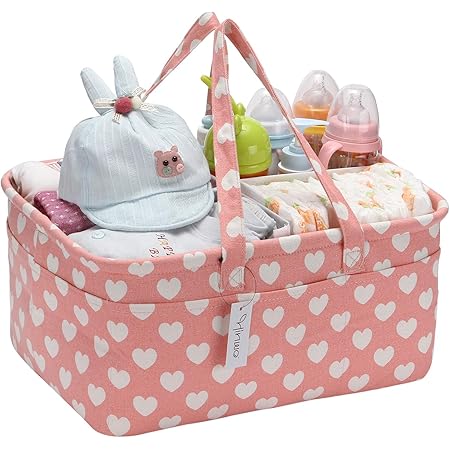 Amazon Hinwo おむつ収納 おむつバッグ おむつストッカー おむつポーチ オムツ入れ ベビー用品収納 収納ケース カゴ バッグ ボックス 折りたたみ 赤ちゃん 出産準備 出産祝い ピンク ハート おむつストッカー ベビー マタニティ 通販