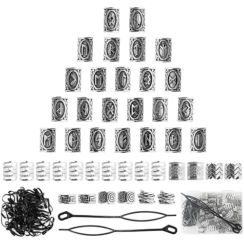 76PCS Vikings Hair Jewelry Norse Runes Tube Beads, Metal Clips Cuffs Rings, Accessories for Braids Dreadlocks Beads for Braiding Beard Decoration Bracelets Pendant Necklace DIY