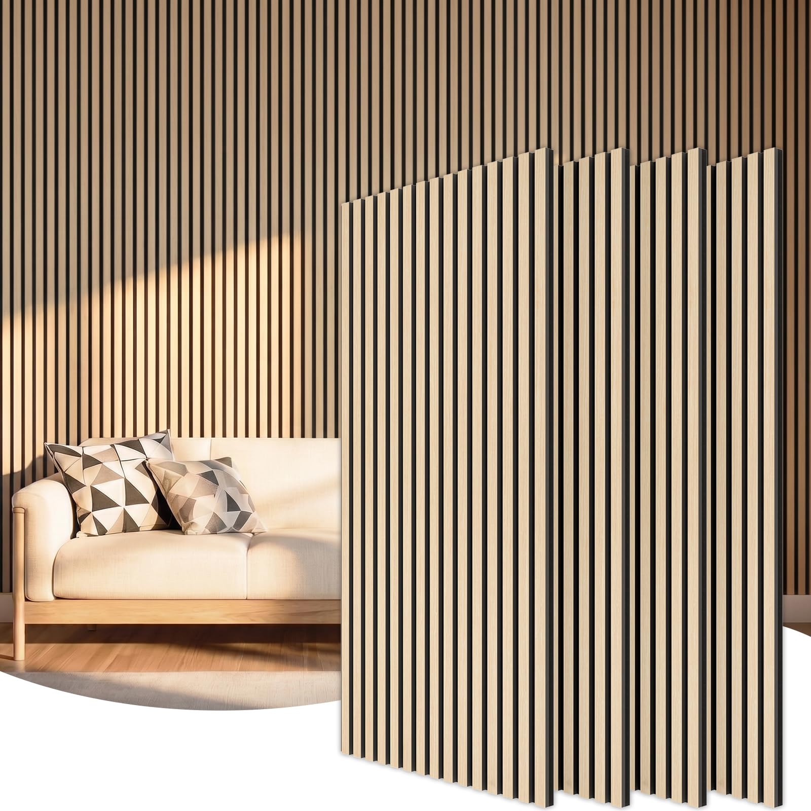 TONOR Lot de 4 Panneau Mural Decoratif de Bois, 120 x 60 -2.88㎡, Panneaux Acoustique en 3D, Tasseau Bois Mural Insonorisants pour Decoration Murale Chambre, Salon, Bureau, Comptoir, Chêne