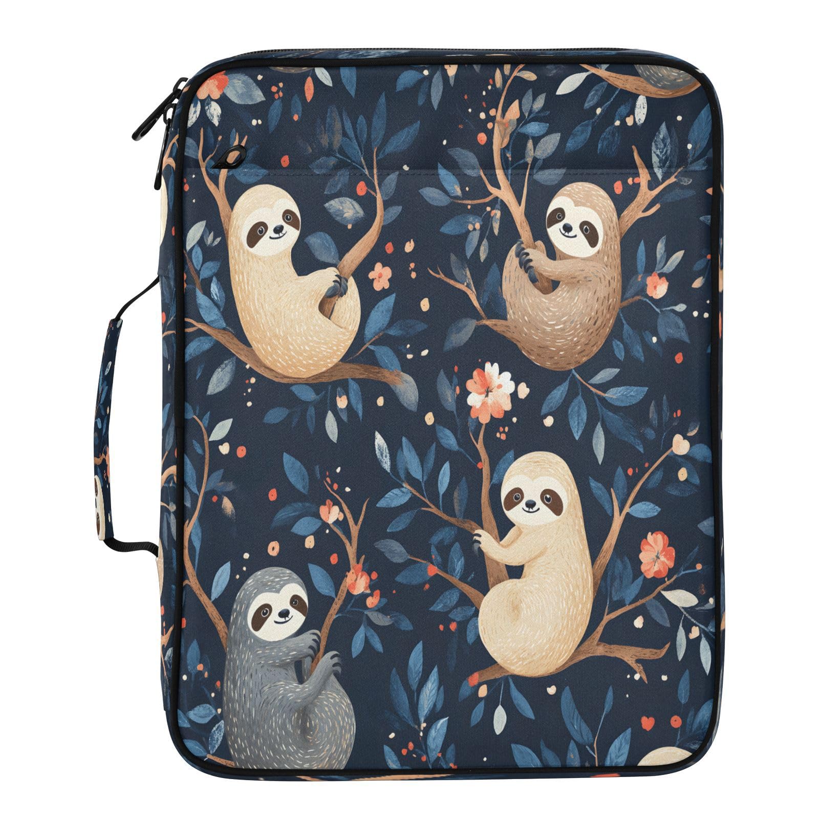 Raccoglitore espandibile con 3 anelli, motivo albero floreale, bradipo, con 7 tasche, per scuola, ufficio, viaggi