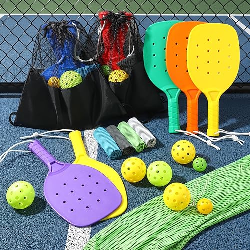 Miniatura 5 de Juego de 60 raquetas de plástico de 15.2 x 7.5 pulgadas con bolas, llavero de bola, toallas de enfriamiento y bolsa de transporte, equipo deportivo
