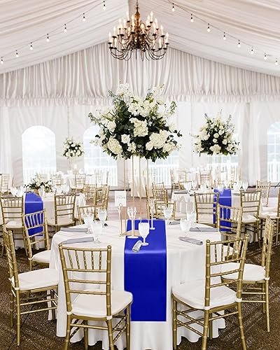 Miniatura 9 de Paquete de 12 caminos de mesa de satén azul rey, 12 x 108 pulgadas de largo, suave de alta calidad para bodas, banquetes, cumpleaños, fiestas,