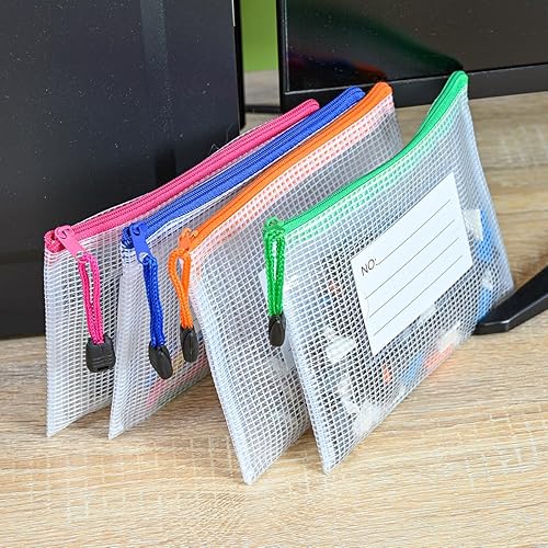 Miniatura 7 de AUSTARK Bolsa de malla de plástico con cremallera, 12 bolsas de archivos con cremallera con bolsillo para etiquetas, bolsas de almacenamiento de