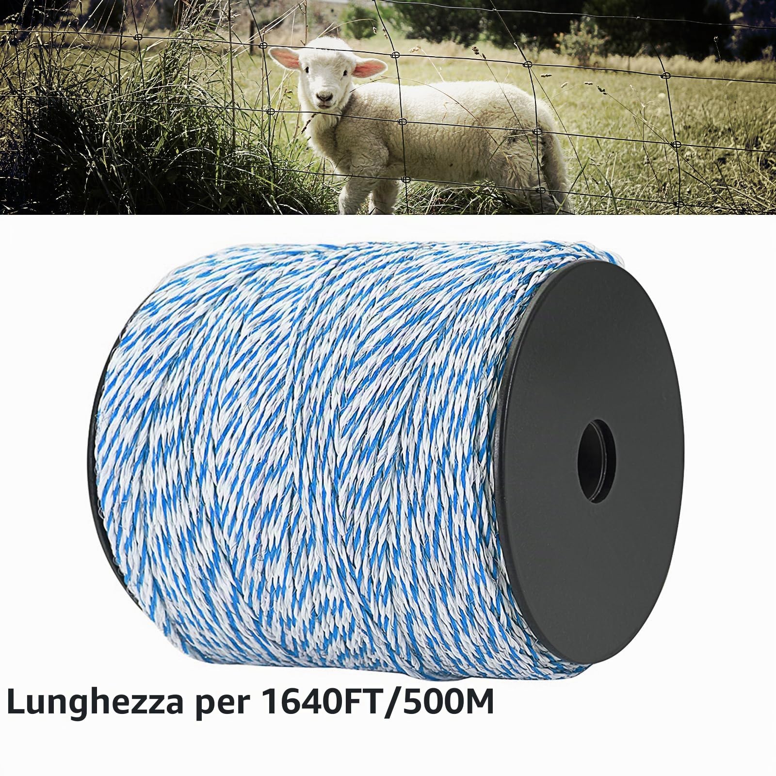 Filo per Recinto Elettrico,Corda per Recinzioni Elettriche,500 Metri con 6 Fili Conduttori, Recinzione Metallica per Bestiame in Acciaio Inox, Elettrificati Recinzioni per Animali Cinghiali Mucche