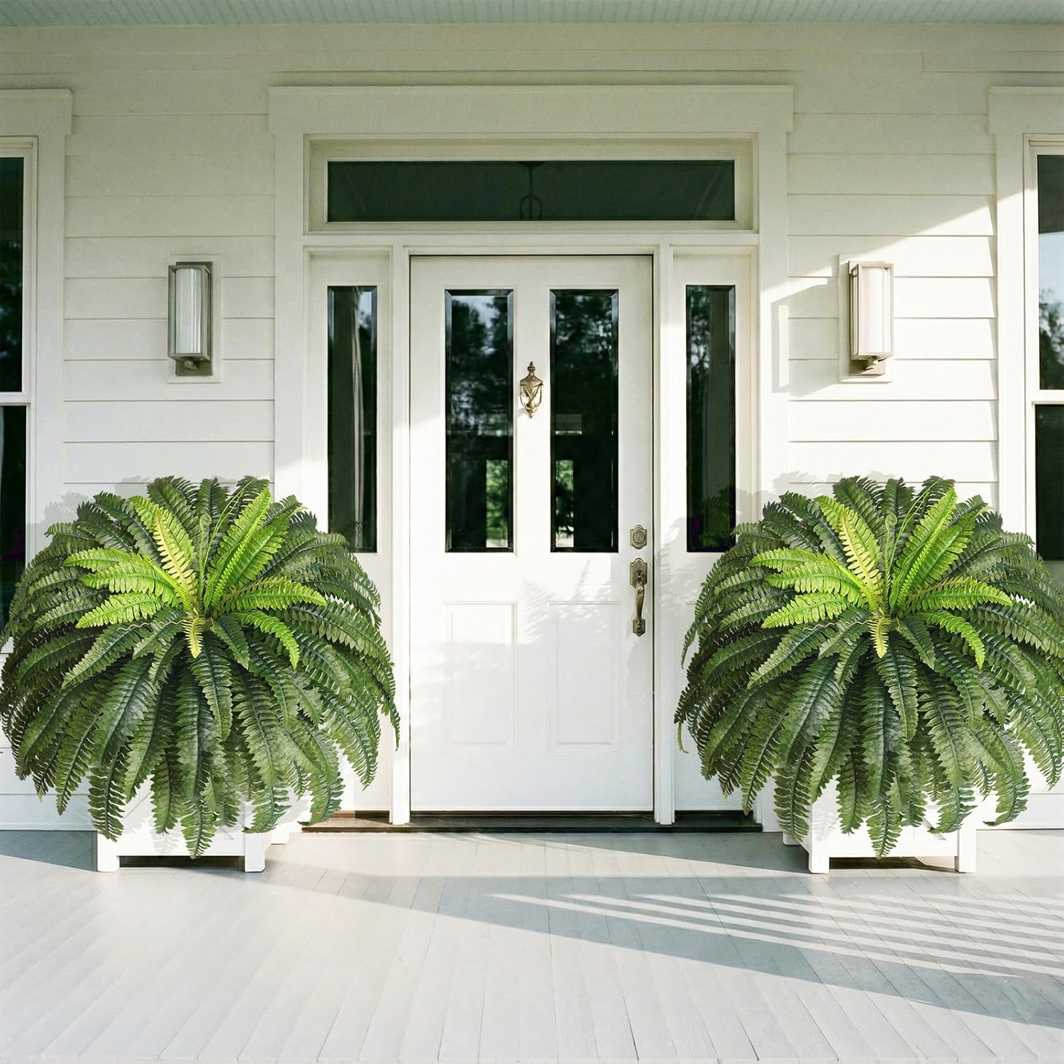 2 Pcs 48" Fake Ferns, 86 Branches Artificial Ferns for Outdoors Large, UV Resistant Faux Boston Ferns Realistic Artificial Plants for Patio Yard Porch Garden Hanging Decor