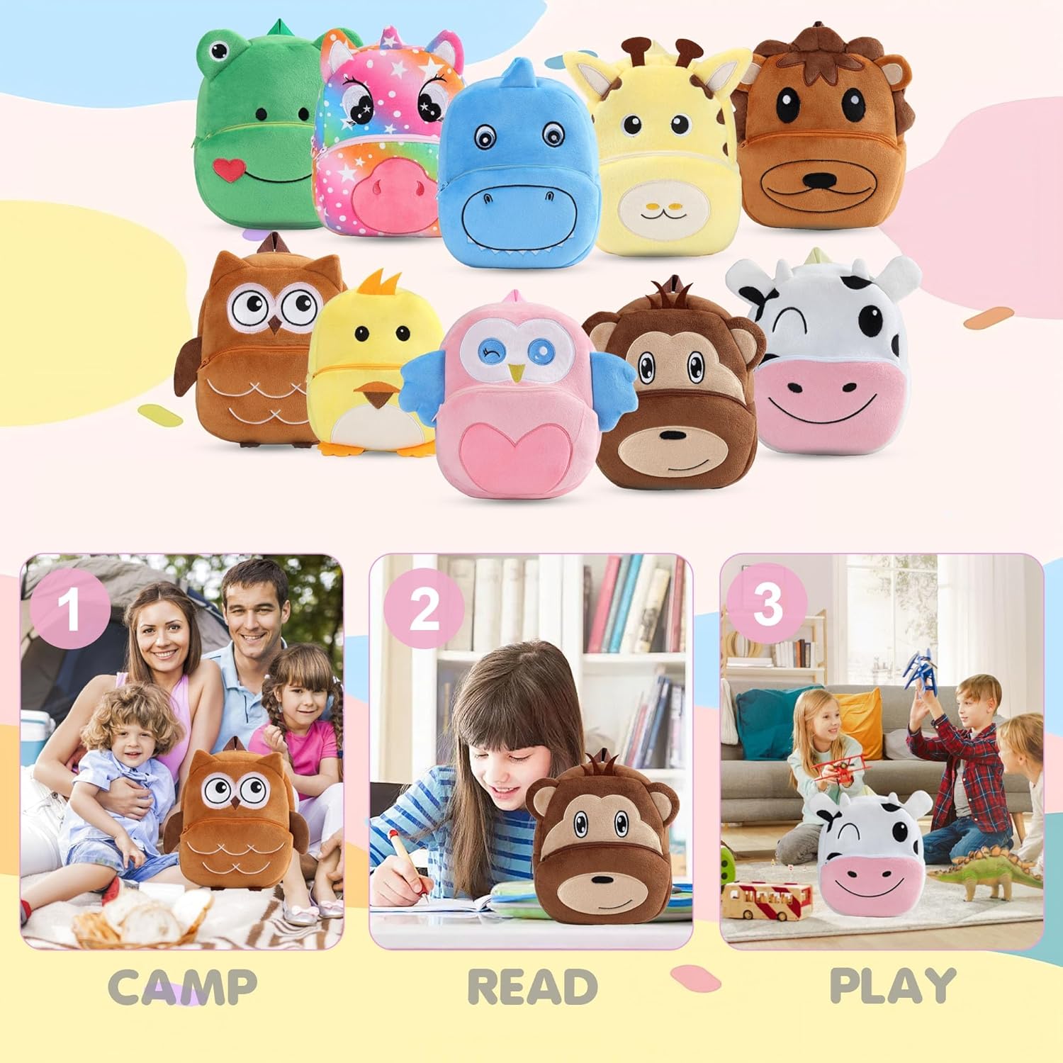 HAHASHOW Toddler Backpacks for Boys Girls 2-4, Cute Plush Animal Cartoon Kids Backpack for Daycare Kindergarten Preschool Travel Brown Owl - Image 6
