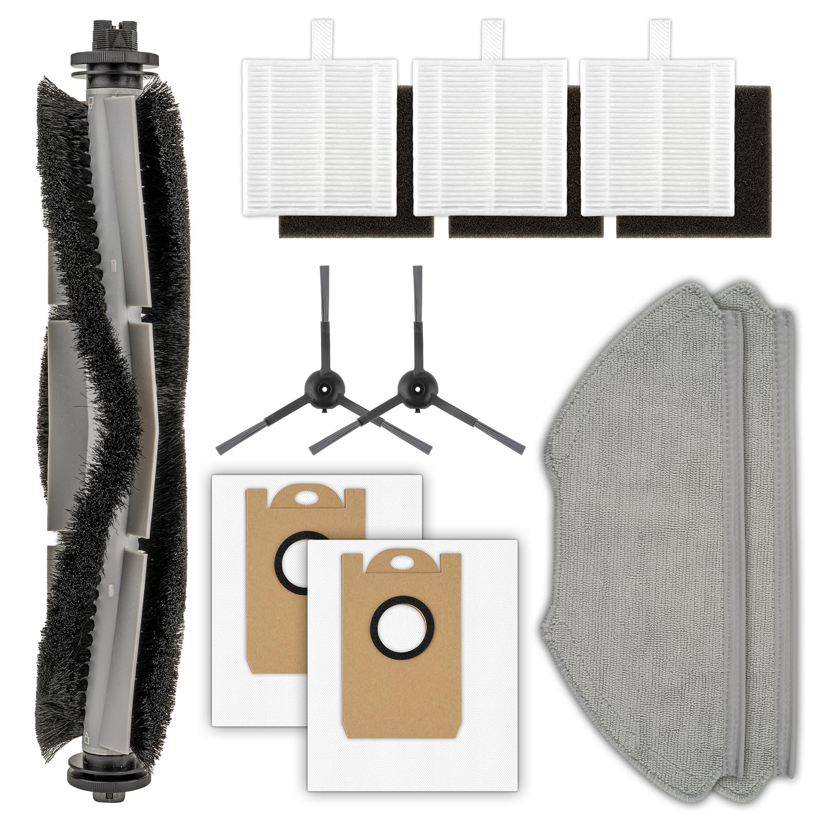 (10 Pack) T20+, T25+, T30+ Replacement Parts Compatible with Airrobo T20+, T25+, T30+ Robot Vacuum Cleaner, 1 Roller Brush, 2 Side Brushes, 2 Dust Bags, 3 HEPA Filters, 2 Mop Pads, Accessories Kit