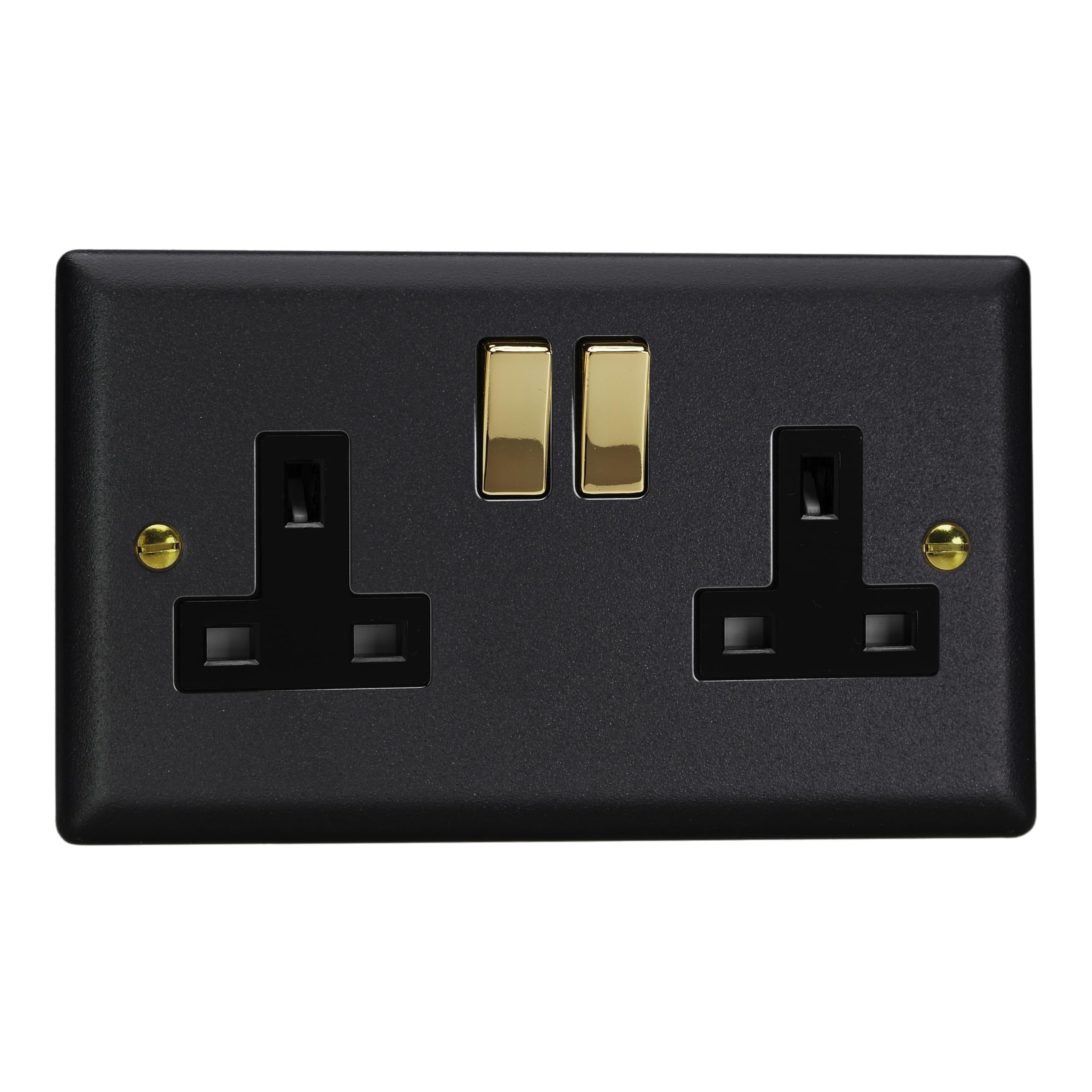 Varilight 2-Gang 13A Double Pole Switched Socket Vogue Matt Black 5021575122138