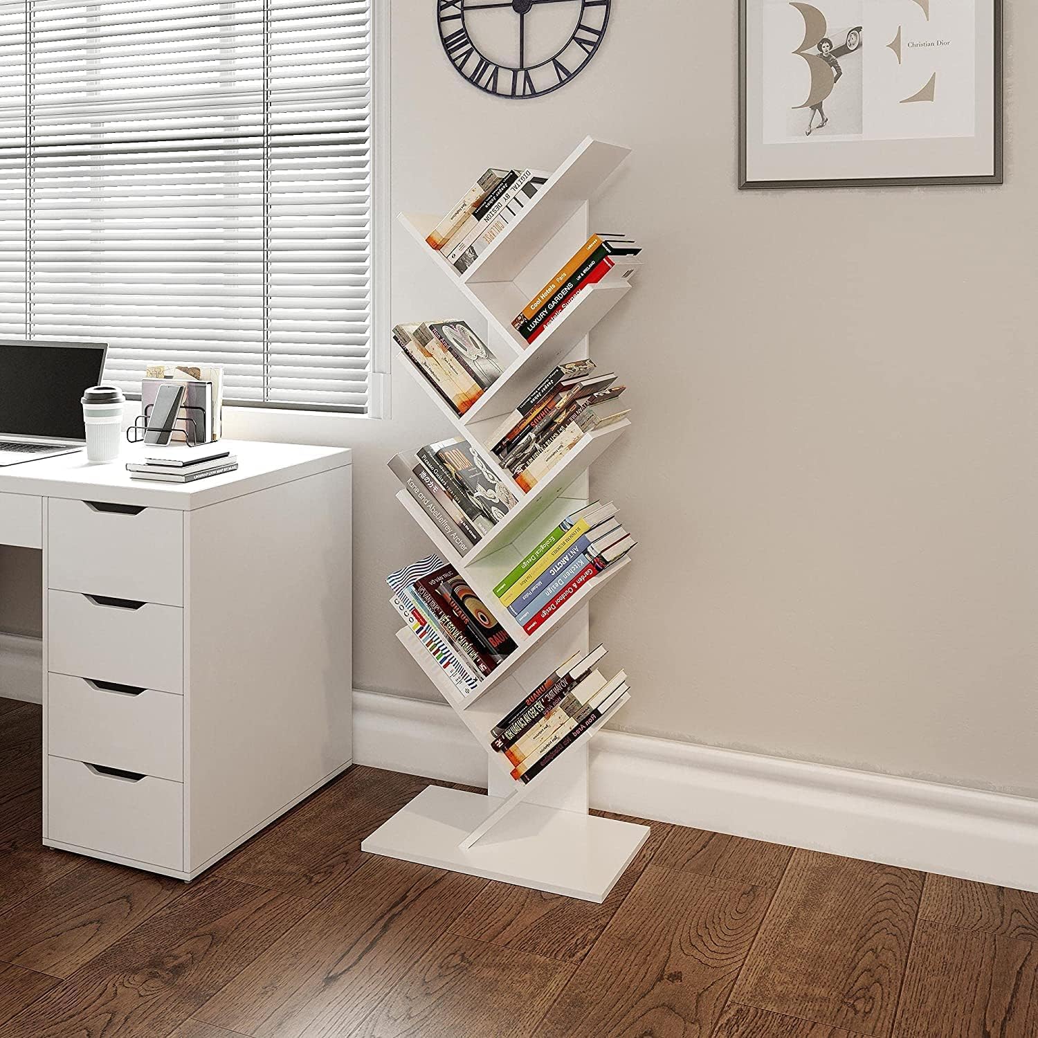 YITAHOME Libreria Scaffale in Legno Porta Libri, Moderna Autoportante CD Riviste Salvaspazio Verticale Libreria Legno Portaoggetti per Sala Camera Studio Soggiorno Ufficio, Bianco
