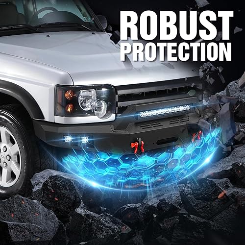 Miniatura 6 de YZONA Parachoques delantero compatible con Land Rover Discovery 2 1999-2004 parachoques todoterreno equipado con placa de cabrestante, orificios de