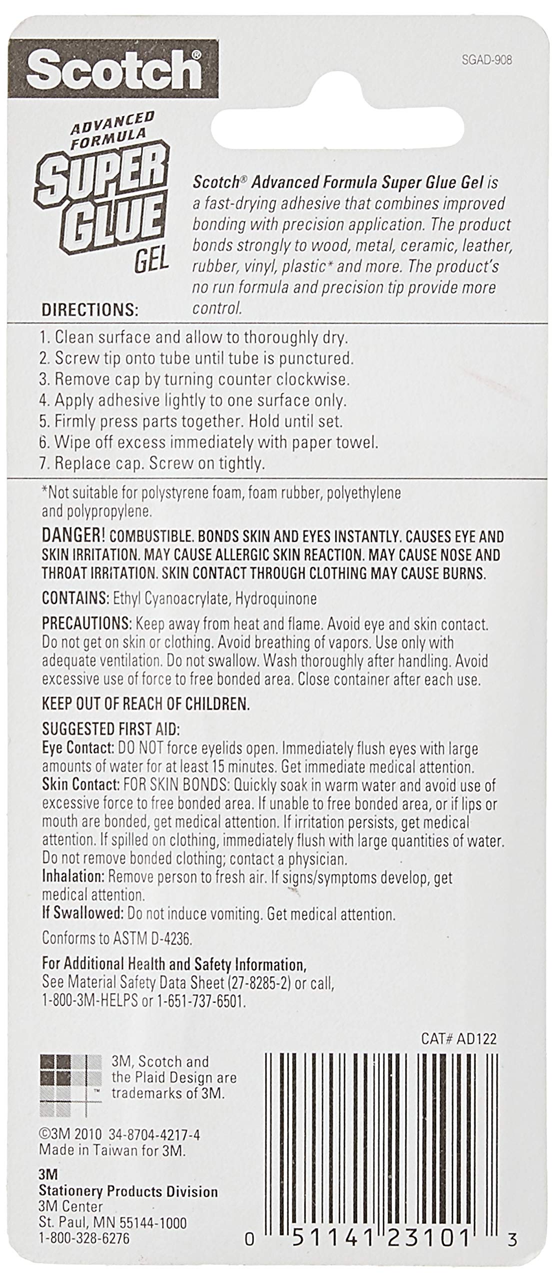 Scotch Advanced Formula Super Glue Gel, .07 oz, 2-Pack, No-Run Formula (AD122)