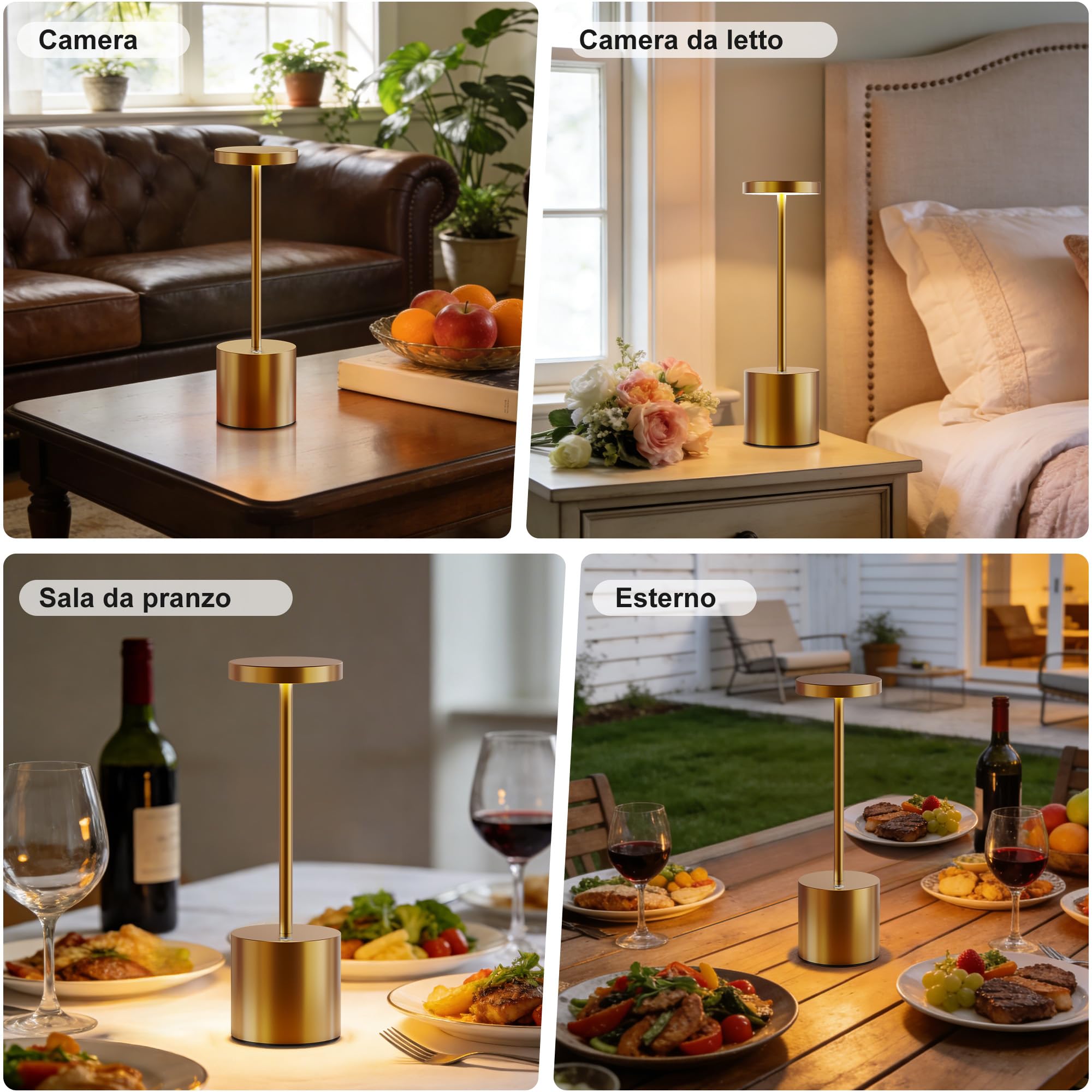 Lámpara de mesa inalámbrica LED recargable regulable 5000 mAh 3 modos de luz USB-C lámpara de mesa uso interior/exterior (2 oros)