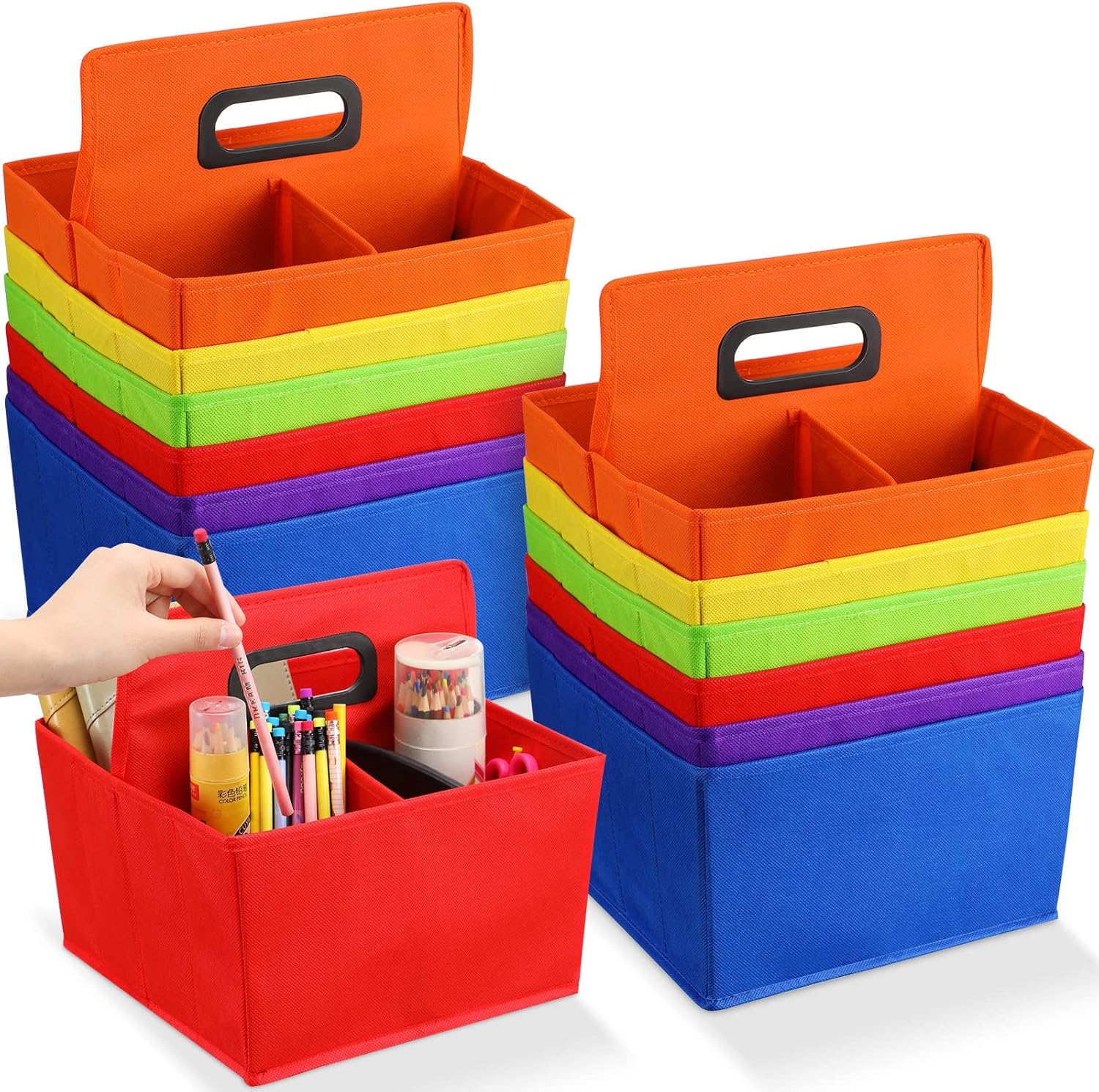 Zubebe 12 pcs Classroom Caddy Organizer with handle, Portable foldable