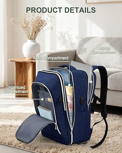 Vista 14 de Mochila de viaje para hombres y mujeres, mochila de transporte aprobada por vuelo, mochila para laptop de 17 pulgadas, bolsa grande, Verde, Mochilas