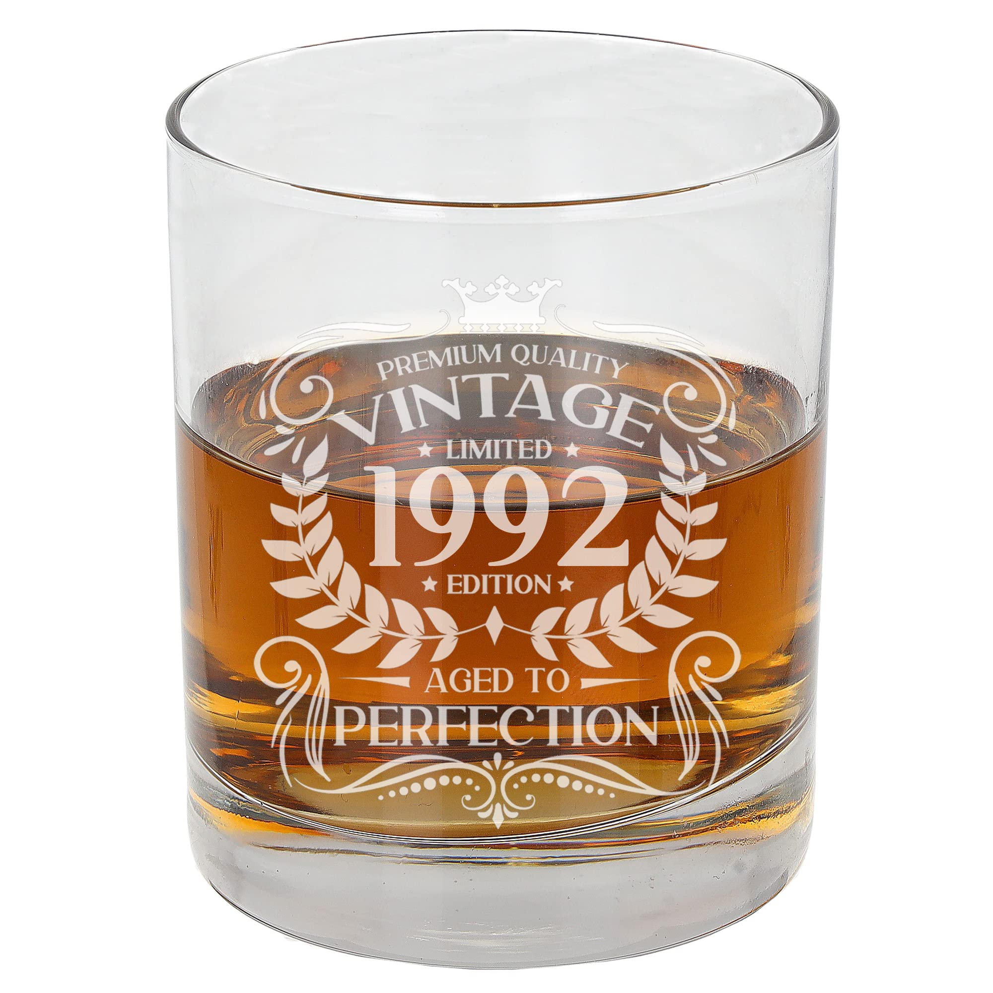 Always Looking Good 34th Birthday Gift for Men Vintage 1992 Aged to Perfection Engraved Whiskey Glass Present for 34 Year Old Etched Whisky Bourbon Scotch Lowball Tumbler Glasses