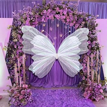 SmoothNovelty 47 Inch Giant Butterfly Party Decoration Large Mariposas Grandes para Decor Big 3D Silk Butterfly Backdrop for Birthday Party Wedding Photo Booth White, Classic Style