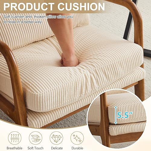 Miniatura 40 de Karl home - Silla decorativa moderna de mediados de siglo con almohada, sillón tapizado con marco de madera maciza y cojín suave, para sala, Marrón