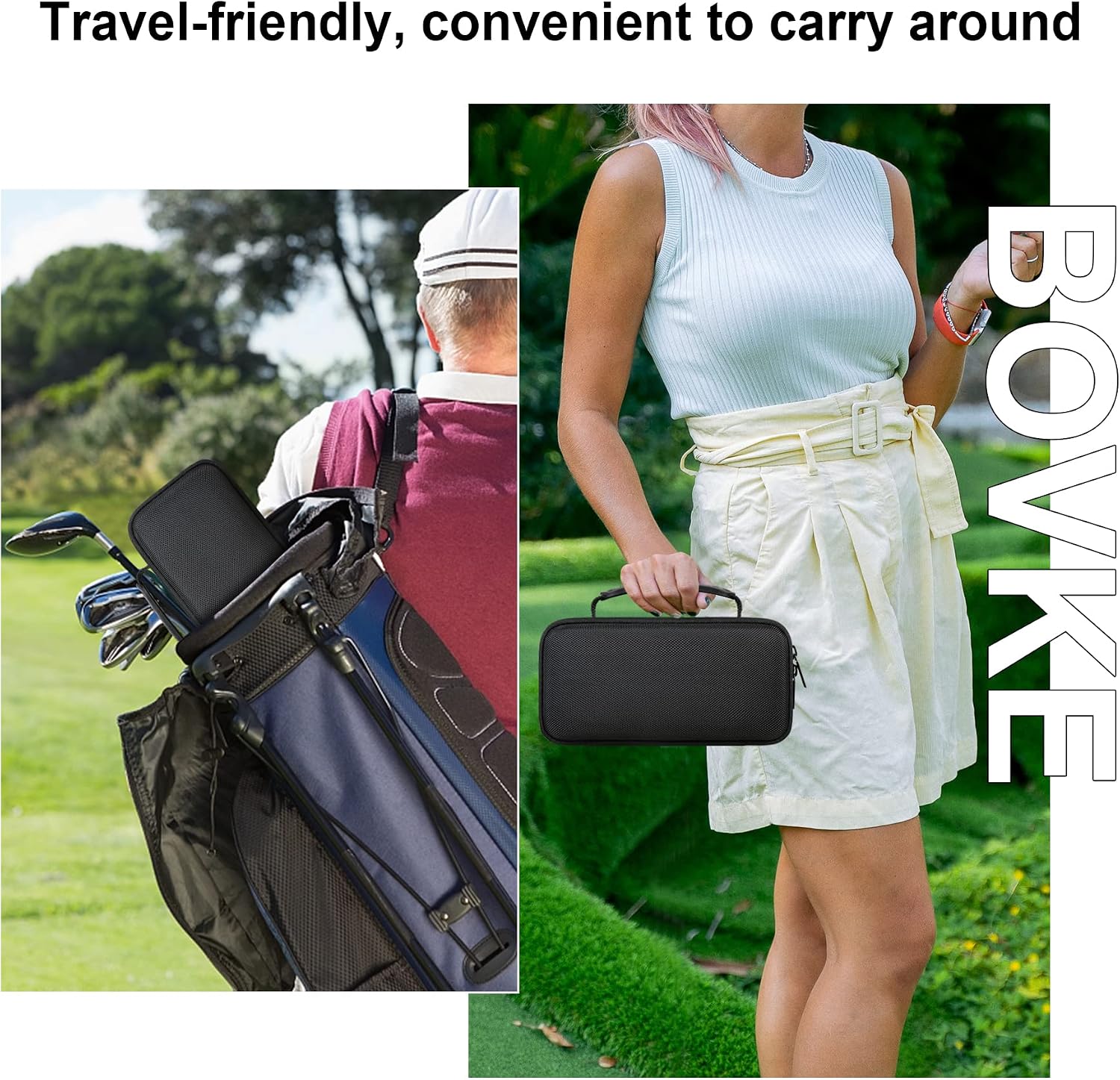 BOVKE Carrying Case for Bushnell Wingman View Golf GPS Speaker, Range Finder Magnetic Travel Storage Holder, Golfs Speaker Bag Organizer with Mesh Pocket for Charging Cable and Accessories, Black