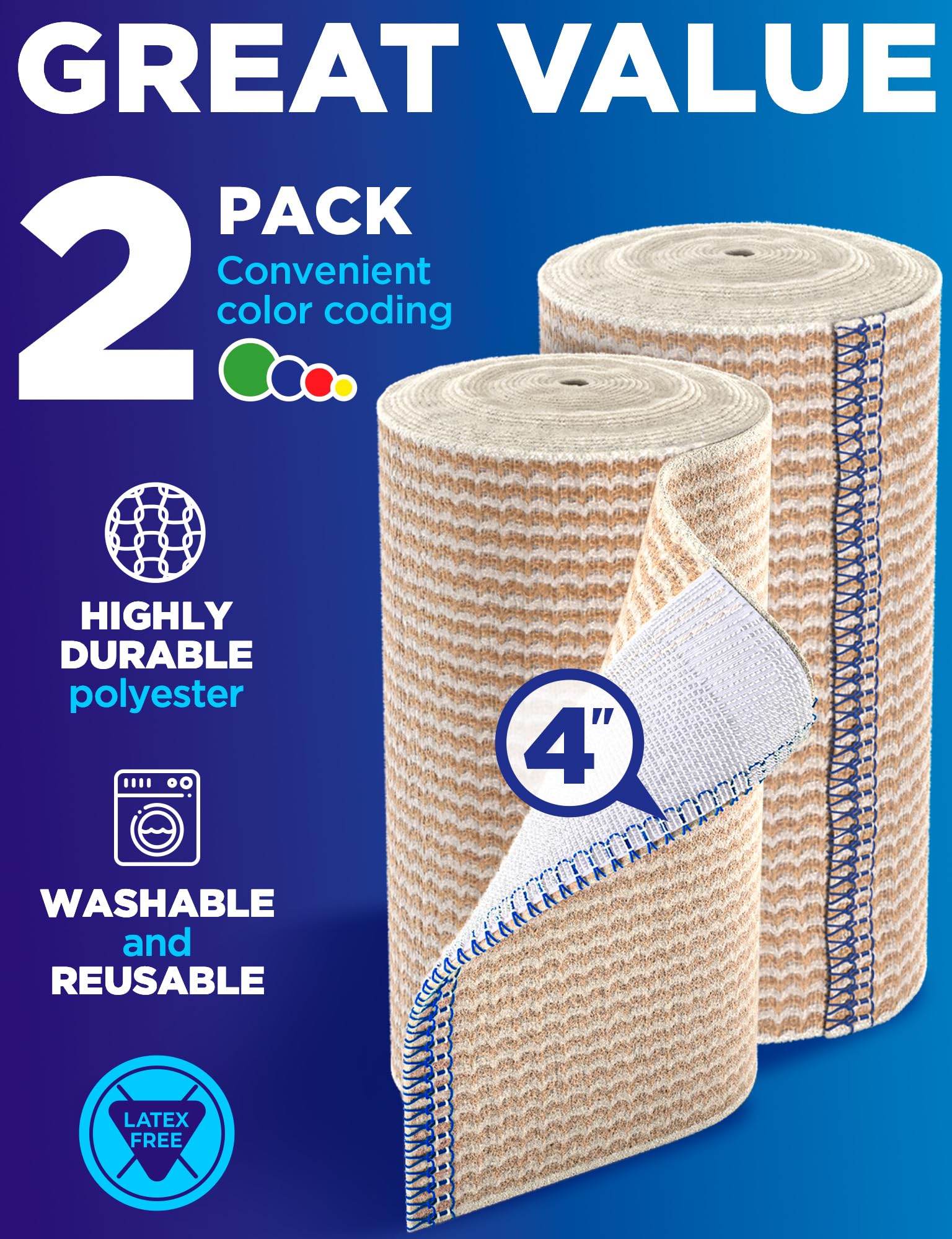 Premium Elastic Bandage Wrap - 4” (2pk) - Self-Closing Compression Bandage — Amazon image 5