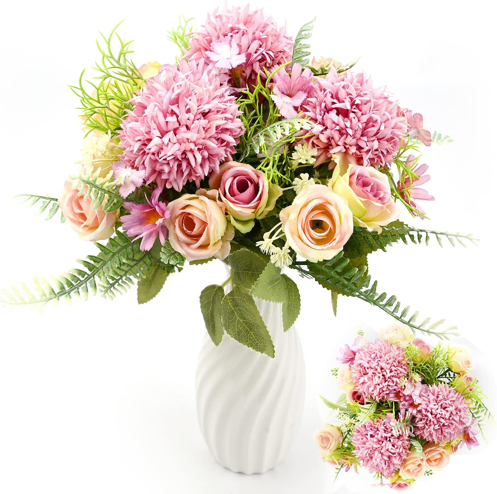 3 Bundles Artificial Flowers Mixed Rose Hydrangea Flower Bouquet Artificial Plants Flowers Decoration Fake Peony Silk Hydrangea Bouquet Decor for Home Wedding Office Table Decoration Gift