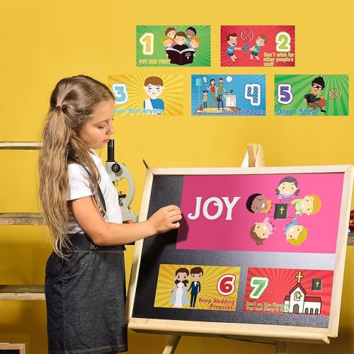 Miniatura 4 de Juego de 25 pósteres de los diez mandamientos para niños pósteres de versículos bíblicos cristianos inspiradores para pared decoración de escuela