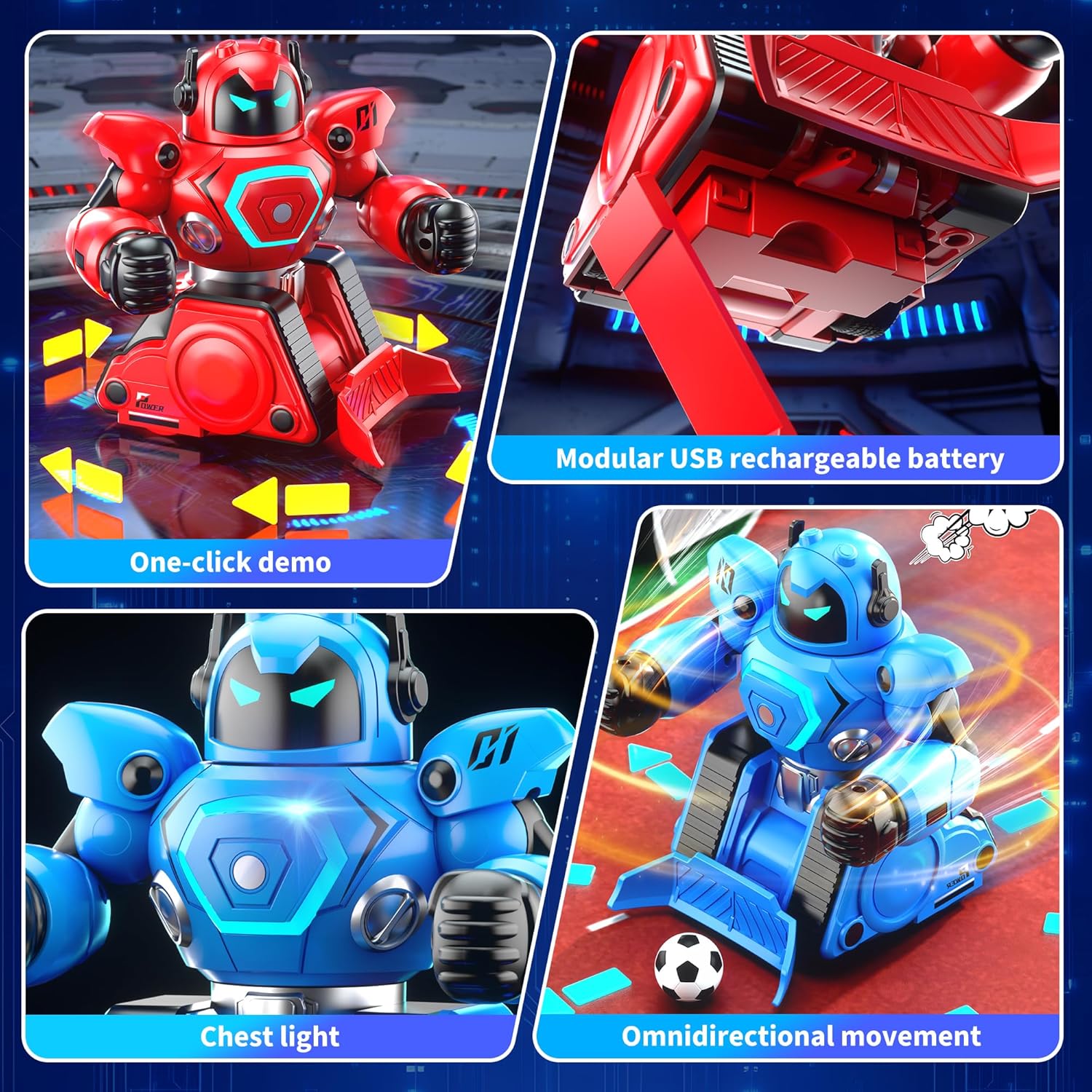 LZZAPJ 2-Pack Remote Control Fighting Robot Battle Bots Toys with Sounds & Lights - Soccer Game Mode, Suitable for Adults & Kids Ages 6 7 8 9 10 11 12+, Ideal Christmas/Birthday Gift for Boys