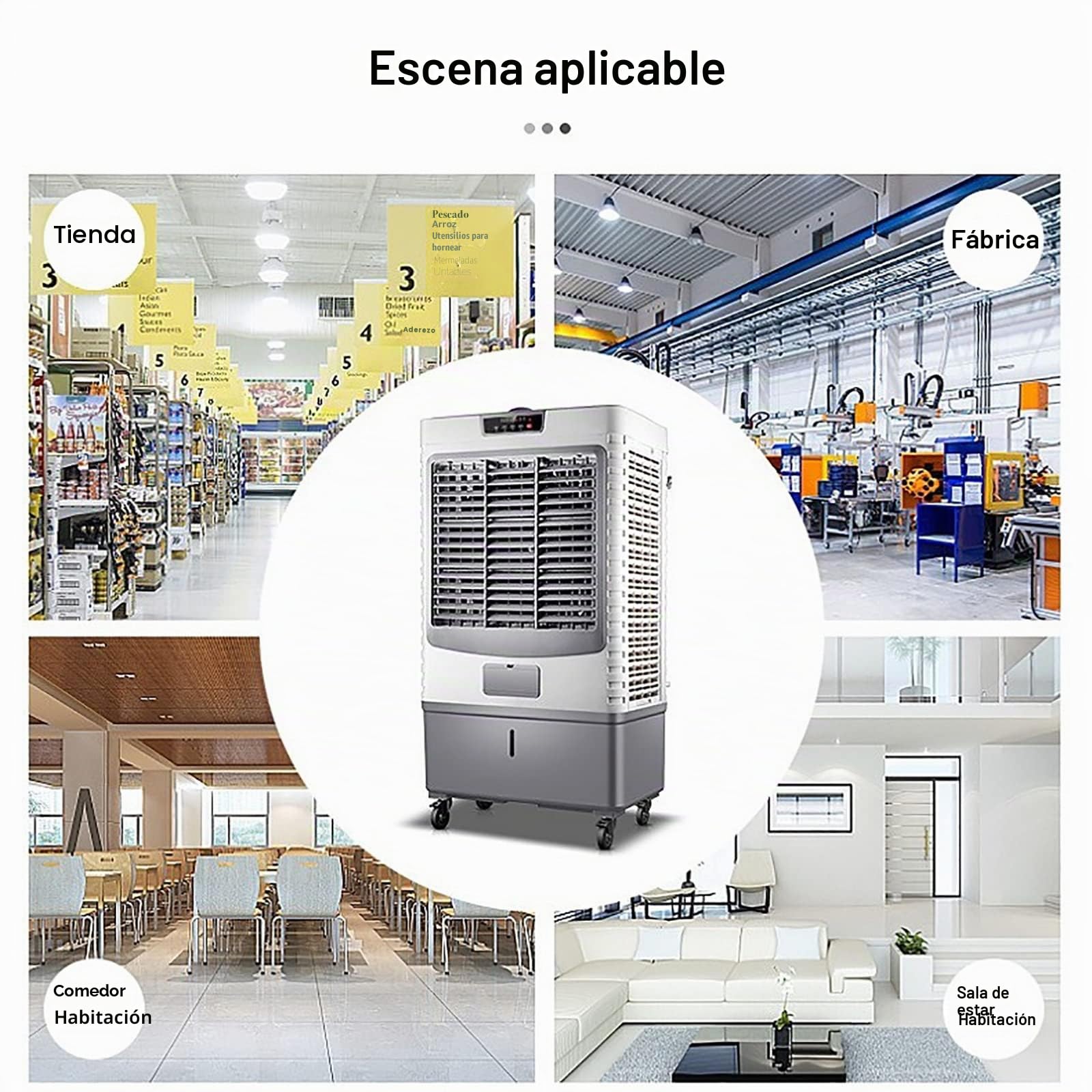 Ventilador de Enfriador de Aire Evaporable Comercial, Humidificador Industrial, Aire Acondicionado de Tres en Uno, Tanque de Agua Grande 55L, Enfriador Doméstico, Motor Potente de Refrigeración Efici