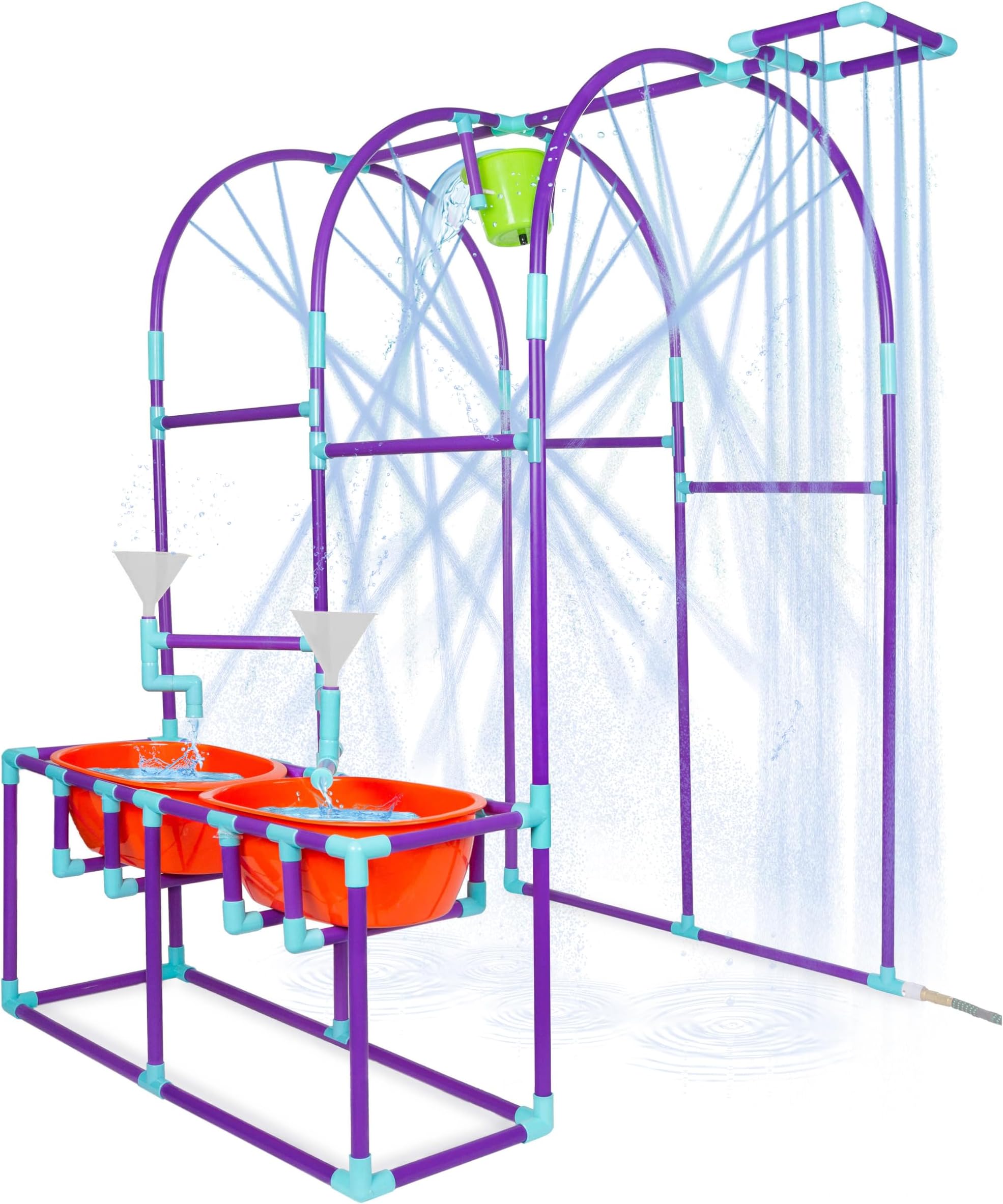 Water Park Sprinkler Toy for Kids, Outdoor Water Sprinkler with Splash Buckets, Water Table, and Faucets, Backyard Waterpark for Outdoor Summer Fun Activities