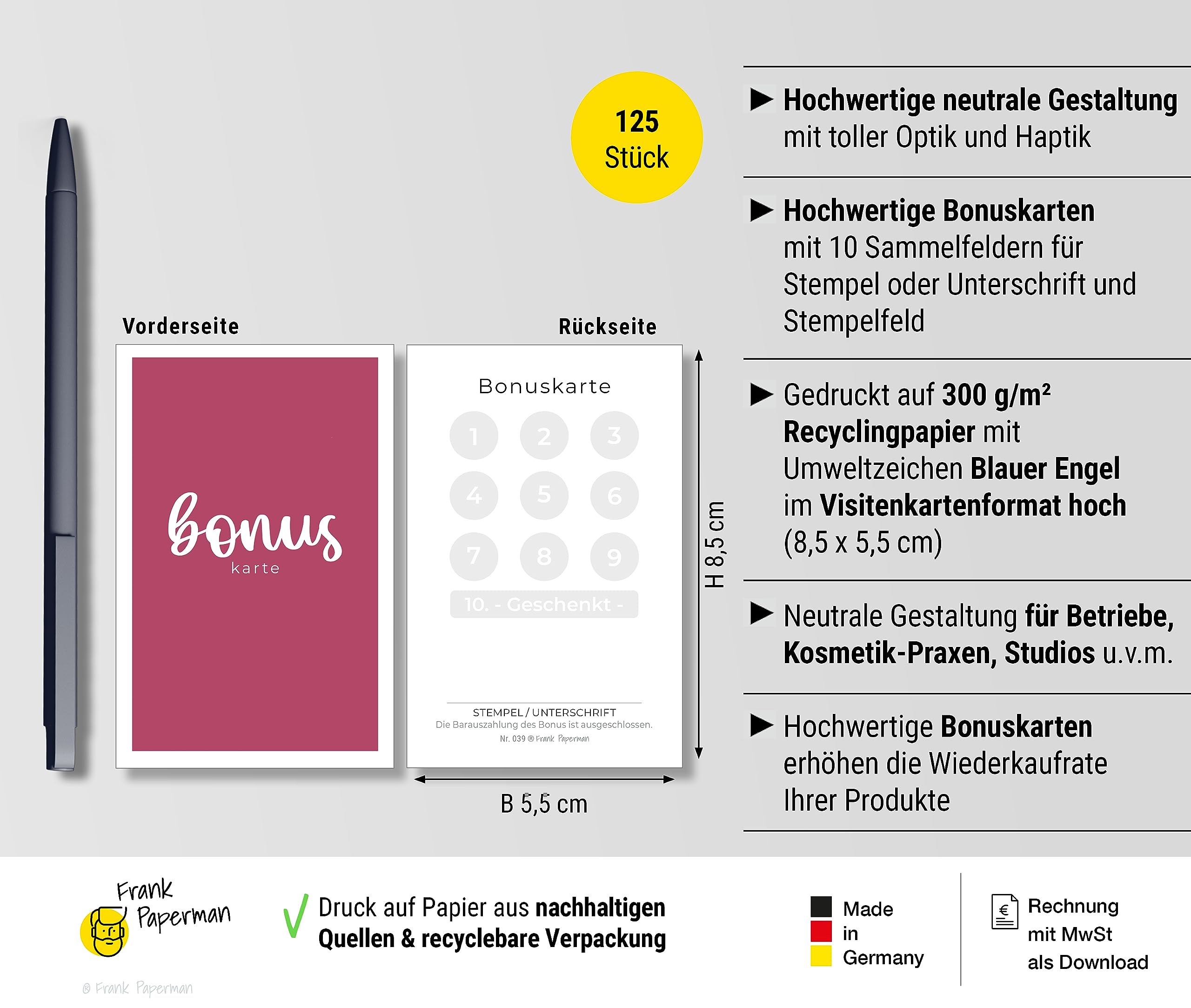 200 Carte Fedelt&agrave; Con Goffratura Oro - Biglietti Timbri Bonus Per Clienti | Frank Paperman